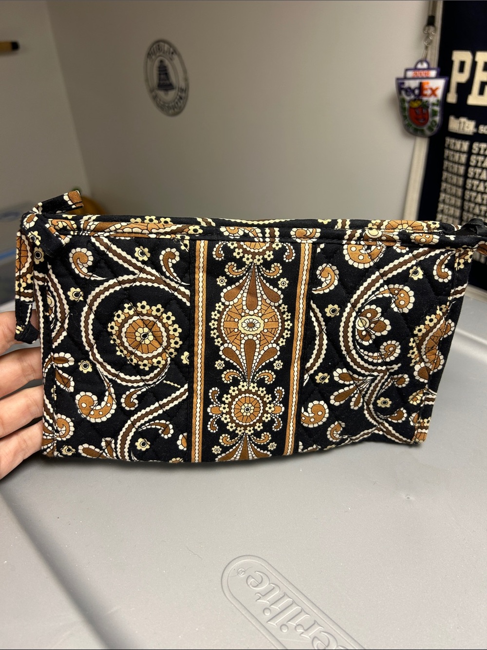 Vera Bradley Black and Tan Paisley Quilted Cosmetic Pouch